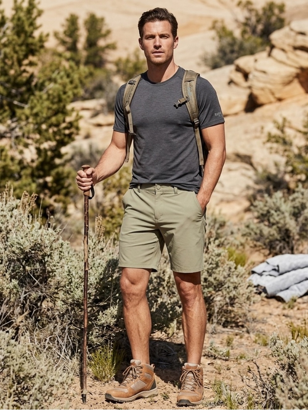RHONE Men's Light Olive Flat Front Shorts